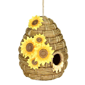 Solar Sunflower Hand Painted Bee Hive Hanging Bird House, 7 by 8 Inches | Shop Garden Decor by Exhart