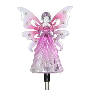 Solar Acrylic Angel with Wings and Twelve LED lights Metal Garden Stake in Pink, 4 by 34 Inches | Shop Garden Decor by Exhart