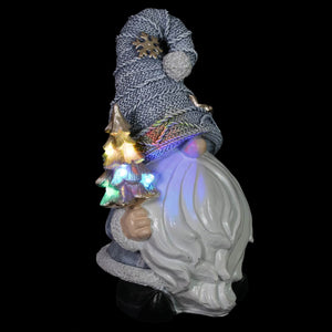 Grey Hat Holiday Gnome with Color-Changing LED Christmas Tree on a Battery Powered Automatic Timer, 8.5 Inch | Exhart