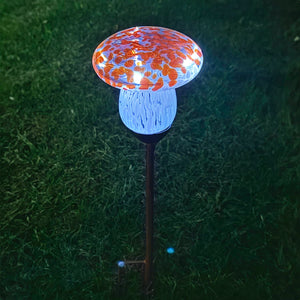 Solar Red Glass Mushroom Stake, 4.5 x 18 Inches | Shop Garden Decor by Exhart