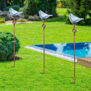 Solar Pearlized Hand Blown Glass Bird Garden Stake in Teal, 6 by 31 Inches | Shop Garden Decor by Exhart