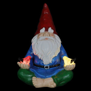 Solar Good Time Meditating Gnamaste Gnome in Lotus Position with Birds Garden Statuary,  8 by 10.5 Inch | Exhart