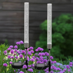 Two Solar Color Changing Acrylic Stationary Bubble Cylinder Garden Stake Set, 2.5 by 34 Inches | Shop Garden Decor by Exhart