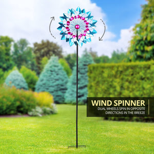 Teal and Pink Double Kinetic Metal Garden Spinner Stake, 18 by 70 Inches | Shop Garden Decor by Exhart