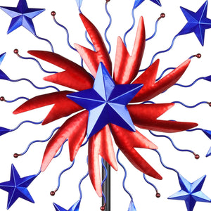 Patriotic Double Star Windmill Kinetic Spinner Stake, 20 by 71 Inches | Shop Garden Decor by Exhart