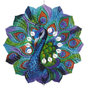 Art-In-Motion Laser Cut Metal Starburst Wind Chime Spinner with Beads and Peacock, 10 Inch Spinner | Exhart