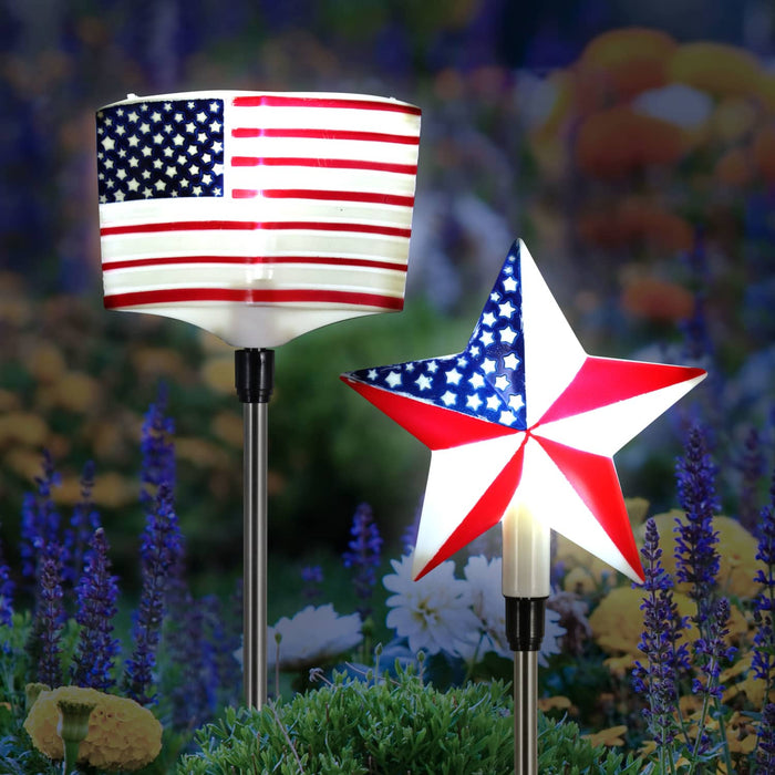 Solar USA Flag and Star Garden Stake Set, 4 Inch