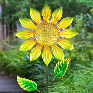 Shimmering Yellow Metal Flower Garden Stake, 9 by 36 Inches | Shop Garden Decor by Exhart