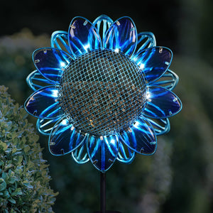 Solar Blue Sunflower Metal and Glass Bird Seed Feeder Garden Stake, 11 by 36 Inches | Shop Garden Decor by Exhart