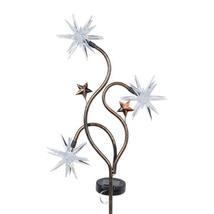Solar Patriotic Triple Starburst Garden Stake in Red, White, and Blue with Three LED Lights, 11 by 33 Inches | Exhart
