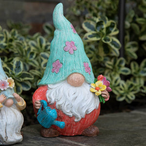 2 Piece Set Pastel Daisy Hat Garden Gnome Statues, 5.5 by 8.5 Inches | Shop Garden Decor by Exhart