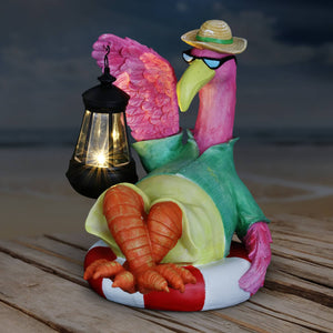 Flamingo Holding a Solar Lantern Garden Statue, 8 by 11 Inches | Shop Garden Decor by Exhart