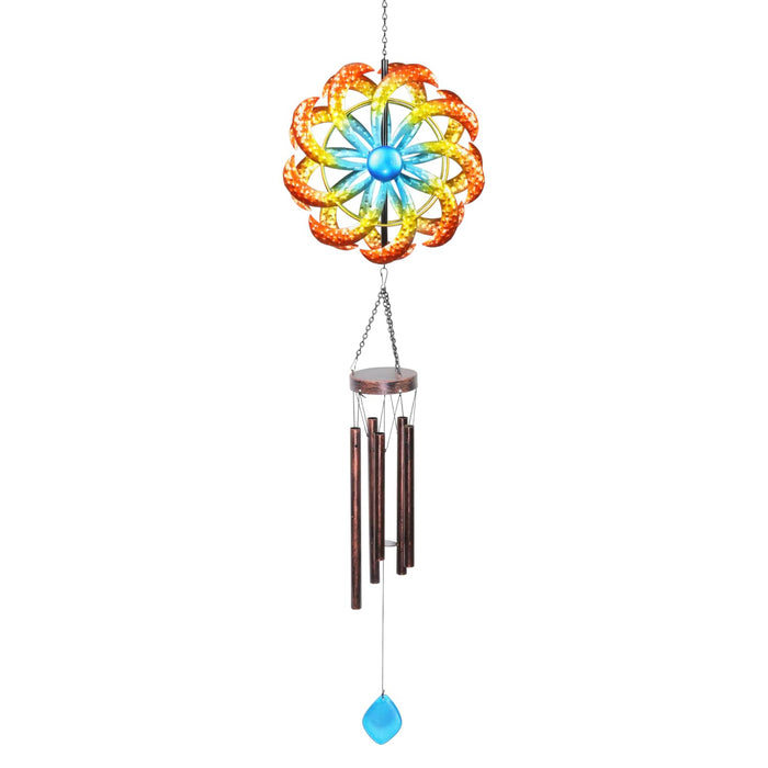 Large Rainbow Dual Spinner Metal Wind Chime, 13 by 47 Inches