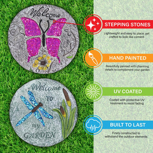 2 Piece Set of Dragonfly and Butterfly Stepping Stones, 10 Inches | Shop Garden Decor by Exhart