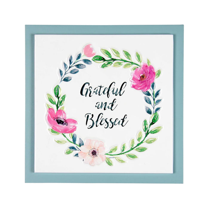 Grateful and Blessed Framed Metal Hanging Wall Décor, 8 by 8 Inches