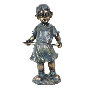 Bronze Look Girl with Hula Hoop Statuary, 9.5. by 19.5 Inches | Shop Garden Decor by Exhart