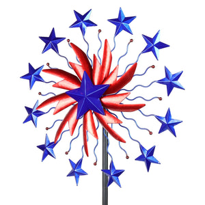 Patriotic Double Star Windmill Kinetic Spinner Stake, 20 by 71 Inches | Shop Garden Decor by Exhart