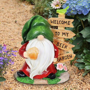 Solar Gnome with a Welcome to my Beer Garden Sign, 8 by 9.5 Inches | Shop Garden Decor by Exhart