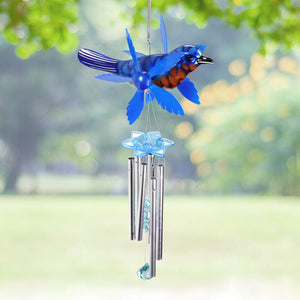 Metallic Blue Bird Whirligigs Spinning Windchime, 12 by 24 Inches | Shop Garden Decor by Exhart
