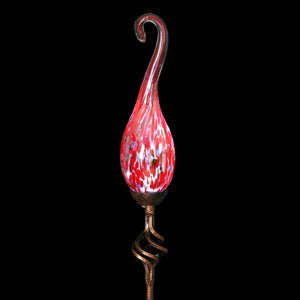 Solar Hand Blown Red Glass Spiral Flame Garden Stake with Metal Finial Detail, 36 Inch | Shop Garden Decor by Exhart