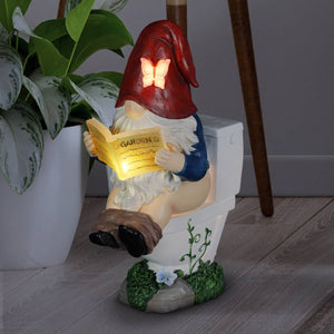 Good Time Toilet Timmy Garden Gnome Statue with LED lights on a Battery Operated Timer, 7.5 by 10.5 Inches | Exhart