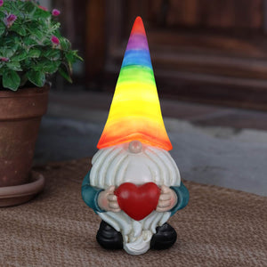 Solar Rainbow Hat Garden Gnome Statue, 6 by 12.5 Inches | Shop Garden Decor by Exhart