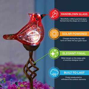 Solar Glass Red Cardinal with Metal Finial Garden Stake, 5.5 by 31 Inches | Shop Garden Decor by Exhart