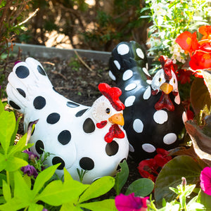 Black Polka Dot White Garden Hen Statue, 9 Inch | Shop Garden Decor by Exhart