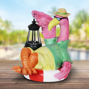 Flamingo Holding a Solar Lantern Garden Statue, 8 by 11 Inches | Shop Garden Decor by Exhart