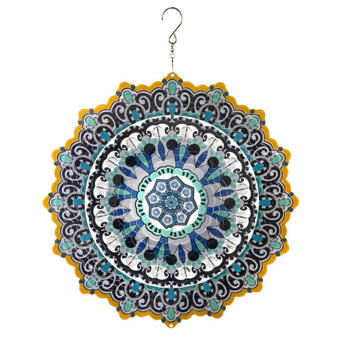 Laser Cut Mandala Hanging Wind Spinner with Bead Details, 12 Inch