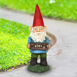 Welcome Sign Willis Gnome Statue, 13 Inch | Shop Garden Decor by Exhart