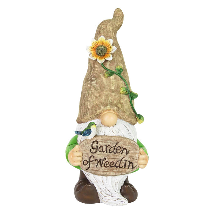 Gnome with "Garden of Weedin" Sign and Can't See Hat Statuary, 6.5 by 13.5 Inches