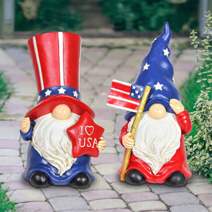 Two Piece Hand Painted Uncle Sam and USA Flag Garden Gnome Statue Set, 6 by 10 Inches | Shop Garden Decor by Exhart