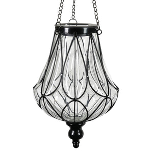 Solar Clear Glass Hanging Lantern with Looping Metal Pattern, 8 by 24 Inches | Shop Garden Decor by Exhart