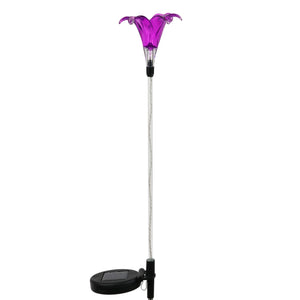 Solar Plastic Lily Garden Stake in Purple, 4 by 35 Inches | Shop Garden Decor by Exhart