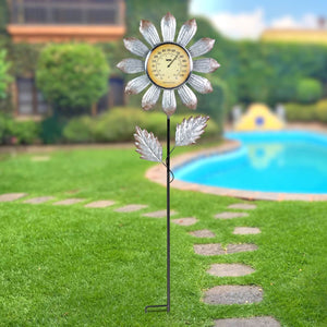 Solar Galvanized Metal Flower Thermometer Garden Stake, 14 by 45 Inches | Shop Garden Decor by Exhart