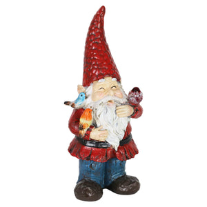 Solar Bird Whispering Waldo Gnome Statue with LED Birds, 11.75 Inch | Shop Garden Decor by Exhart