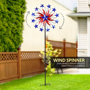 Patriotic Double Star Windmill Kinetic Spinner Stake, 20 by 71 Inches | Shop Garden Decor by Exhart