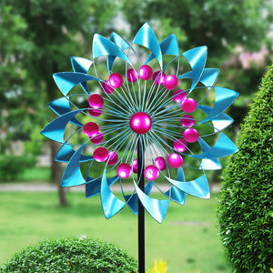 Teal and Pink Double Kinetic Metal Garden Spinner Stake, 18 by 70 Inches | Shop Garden Decor by Exhart