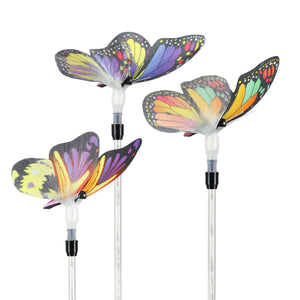 Solar Fiber Optic Color Changing Butterfly Garden Stake Set of 3 with LED Stake, 5 by 30 Inches | Shop Garden Decor by Exhart