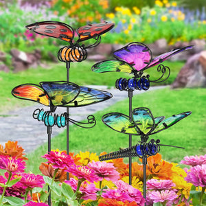 Glass and Metal WindyWings Insect Garden Stake Set of 4, 6 by 26 Inches | Shop Garden Decor by Exhart