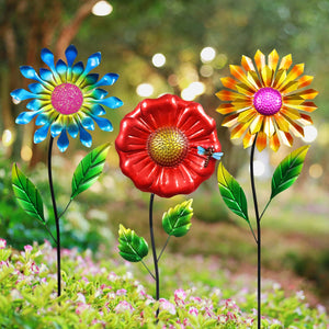 Metal Flower Garden Stake Set of 3, 9 Inch | Shop Garden Decor by Exhart