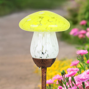 Solar Yellow Glass Mushroom Stake, 4.5 x 18 Inches | Shop Garden Decor by Exhart