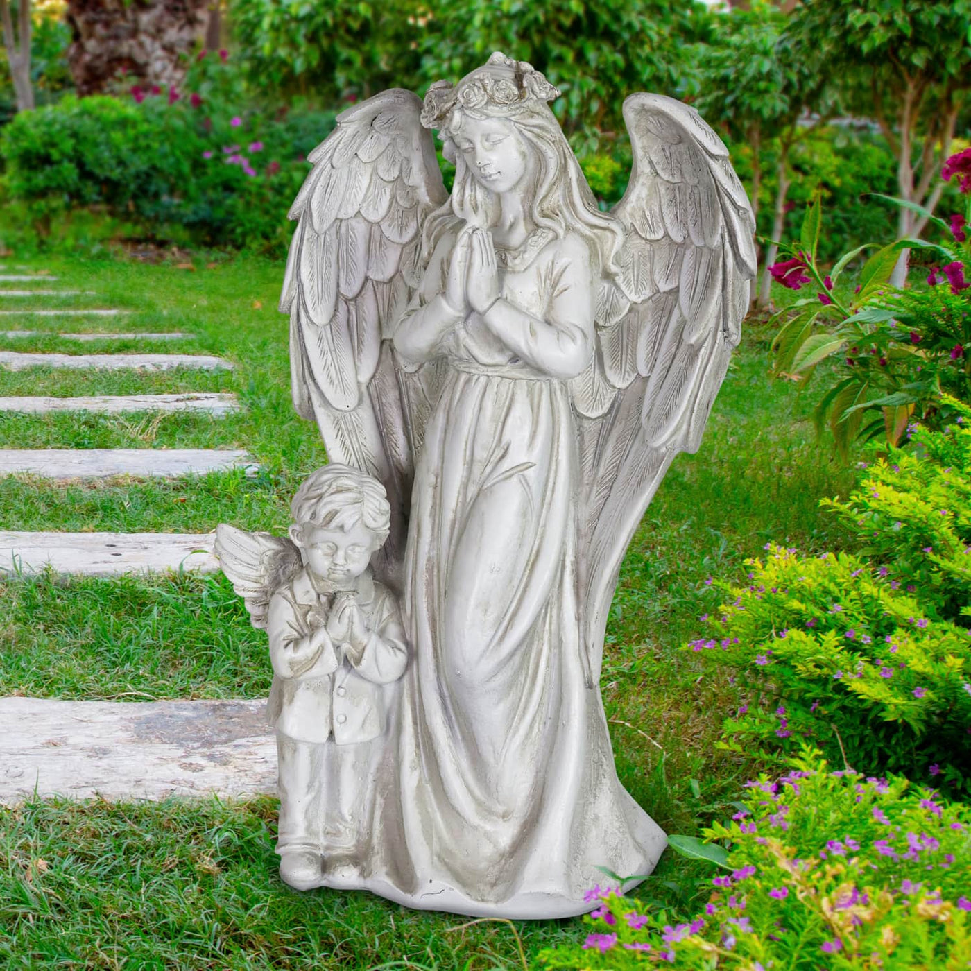 Resin Angel and Little Boy Angel Statue for Garden