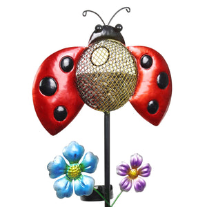 Solar Hand Painted Ladybug Metal Mesh Pellet Bird Feeder Garden Stake, 12.5 by 36 Inches | Shop Garden Decor by Exhart