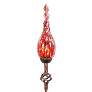 Solar Hand Blown Red Glass Twisted Flame Garden Stake with Metal Finial Detail, 36 Inch | Shop Garden Decor by Exhart