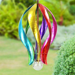 Art-In-Motion Colorful Hanging Helix Spinner in Metal with Glass Crackle Ball, 9.5 by 19 Inches | Shop Garden Decor by Exhart