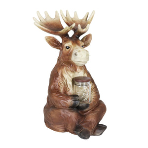 Solar Moose Garden Statue Holding a Glass Jar with Eight LED Firefly String Lights, 8.5 by 12.5 Inches | Exhart