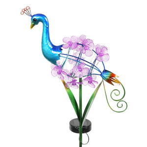 Solar Peacock Garden Stake with Spinning Flowers, 7 by 33 Inches | Shop Garden Decor by Exhart