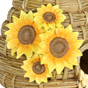 Solar Sunflower Hand Painted Bee Hive Hanging Bird House, 7 by 8 Inches | Shop Garden Decor by Exhart